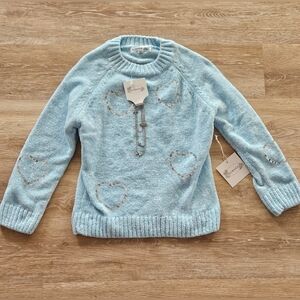 Girls Btween Blue And Silver Sequin Sweater Size 12 Large